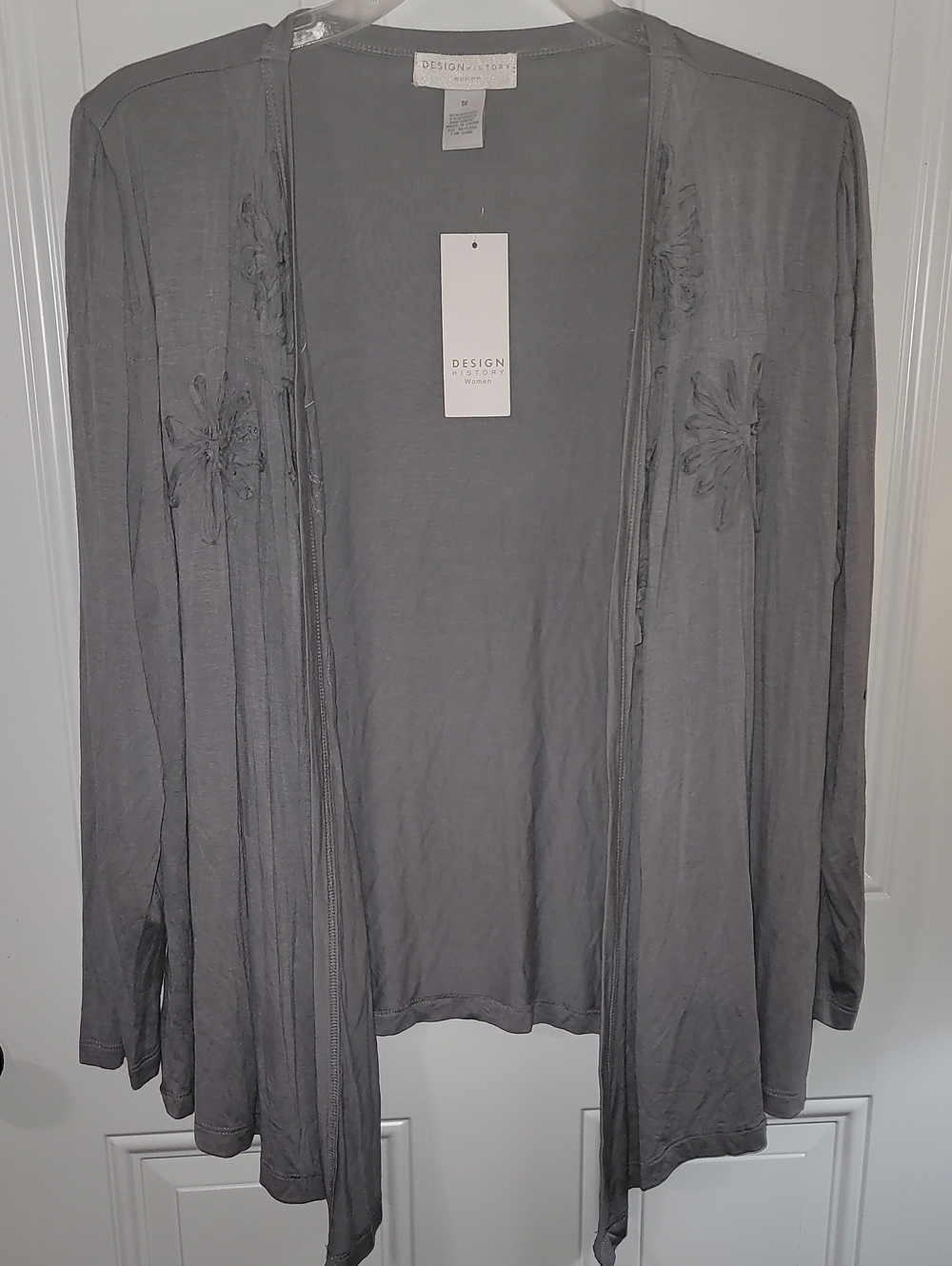 Design History Gray Floral-Embroidered Open Cardigan